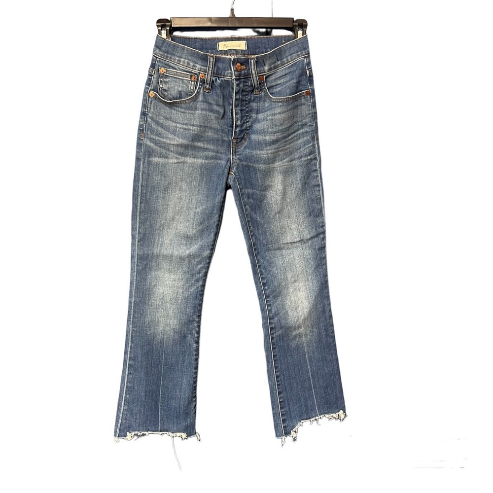 Madewell Cali Demi Boot Jeans Size 23 Raw Hem Medium Wash Stretch Boot Cut UBN